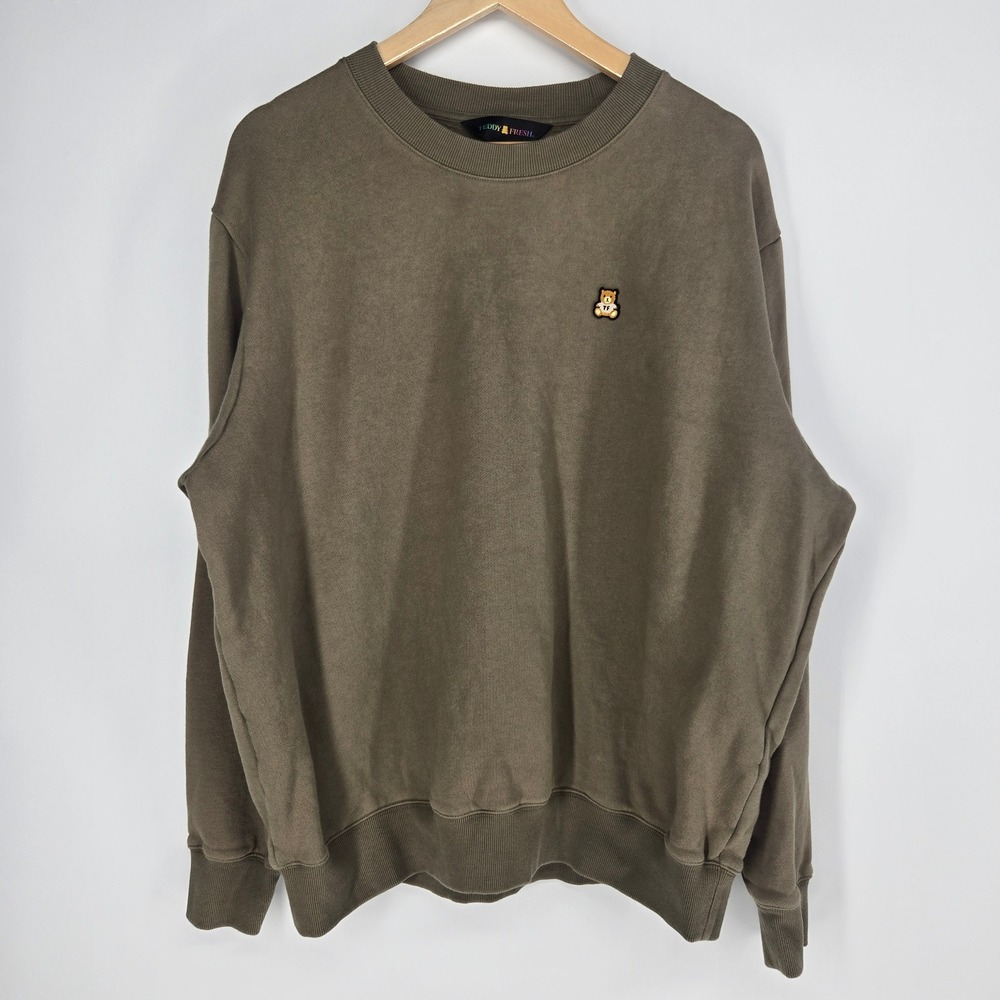 Teddy Fresh Sweatshirt Mens XL Brown Bear Patch Crewneck Pullover Sweater